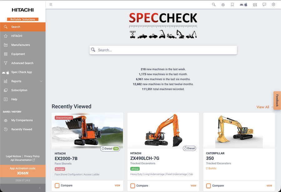 Spec Check Corporate Portal home screen branded for Hitachi