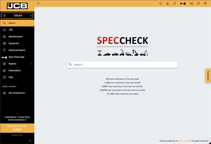 Spec Check Corporate Portal home screen branded for JCB