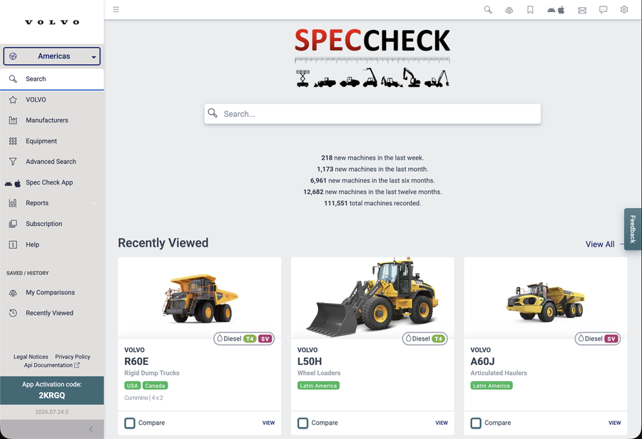 Spec Check Corporate Portal home screen branded for Volvo